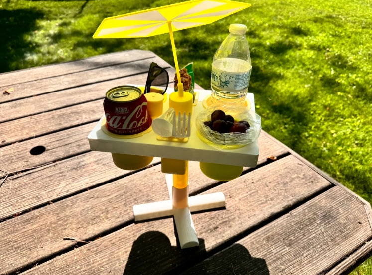 Portable Beach Table with Cupholders & Umbrella